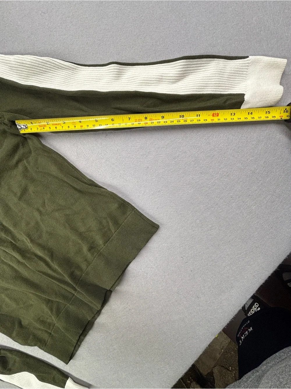 Zara Olive Green Crewneck Sweater with Cream Sleeve‎ Stripes